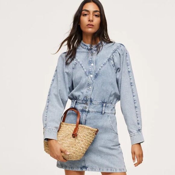 Mango Denim Dress Puff Sleeves - Picture 6 of 11